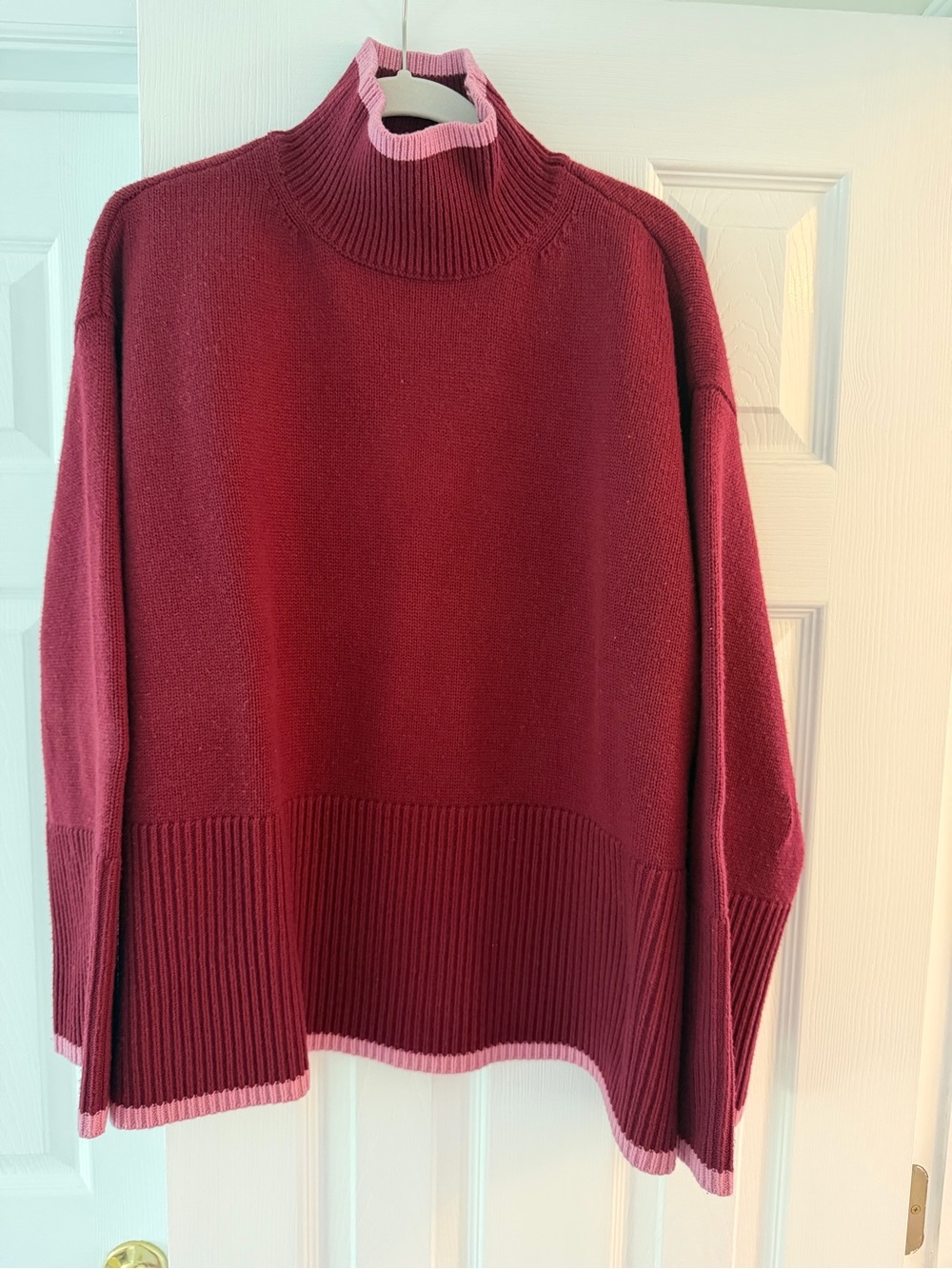 Tuckernuck Burgundy/Maroon w/light Pink Mock Neck Sweater
